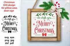SVG design We wish you a Merry Christmas with omela plant, bow and stars perfect for home decoration, door or porch sign, pillow case, tote bag, t shirt, etc. Winter Christmas farmhouse square design. 