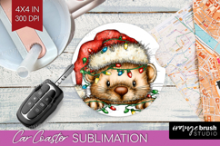 Weasel Tangled In Christmas Lights Car Coaster Funny Xmas Product Image 1