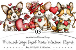 Whimsical Corgi Cupid Arrow Valentine Clipart Product Image 1