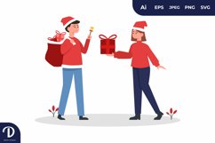 Woman to Man in Red, Christmas Charity Concept Illustration Product Image 1