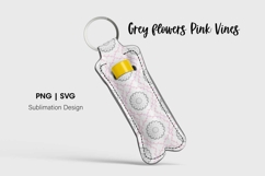 Gray and Pink floral Vine Lip Balm Holder Sublimation Design Product Image 2