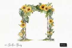 Watercolor Sunflower Arch Clipart | Watercolor Sunflower PNG Product Image 1