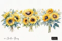 Watercolor Sunflower Bouquets Clipart | Watercolor Flower Product Image 1