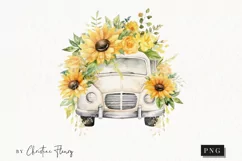 Watercolor Sunflower Car Clipart | Watercolor Sunflower PNG Product Image 1