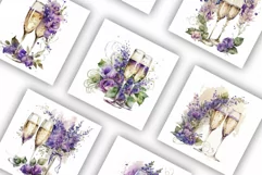 Champagne and Flowers Purple | Watercolour Clipart JPG Product Image 2