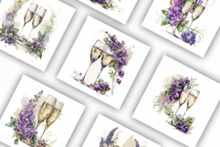 Champagne and Flowers Purple | Watercolour Clipart JPG Product Image 3