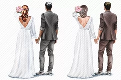 The bride in a white wedding dress and the groom, rear view Product Image 3