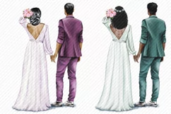 The bride in a white wedding dress and the groom, rear view Product Image 2