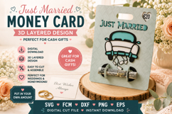 Just married wedding money card svg 3D paper craft, Product Image 1