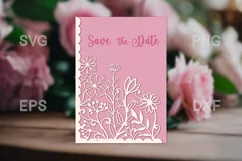 wedding paper cut card with wild flowers and border