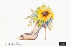 Watercolor Sunflower Shoe Clipart | Watercolor Sunflower PNG Product Image 1