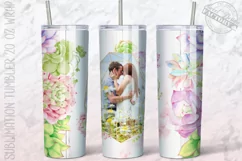 Floral photo Frame Tumbler template, wedding sublimation png Product Image 1
