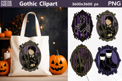 Gothic Girl Halloween Clipart | Purple and Black Halloween F Product Image 1