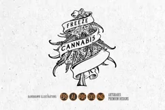 Weed freeze bud plant swirl ribbon banner ornament monochrom Product Image 1