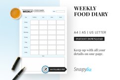 Weekly Food Printable Planner, Food Diary, Food Tracker Product Image 1