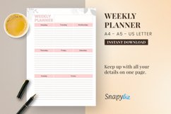 A4 and A5 One Page Weekly Planner US Letter Size Product Image 1