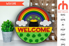 shenanigans welcome svg, st patricks day sign svg, leprechaun sign svg, st pattys hanging sign svg, irish door sign, laser cut file, layered sign svg, welcome sign svg, shamrock sign svg, rainbow sign svg, lucky sign svg, wood home sign svg, front sign