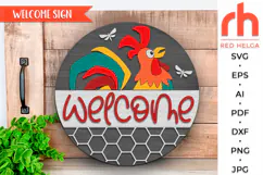 welcome rooster sign, rooster door sign svg, farm hanger svg, farmhouse sign dxf, ranch door sign svg, round hanging sign svg, laser cut file, layered sign svg, wood home sign svg, countryside sign svg, cute chicken svg, rooster silhouette, welcome sign
