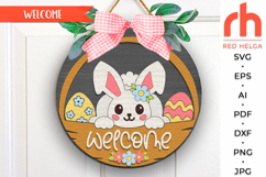 happy easter svg, easter bunny svg, peeking easter rabbit, farmhouse easter, welcome sign svg, easter door sign, spring hanging sign, laser cut file, layered sign svg, farm easter sign svg, easter gift, glowforge cut file, cricut cut file