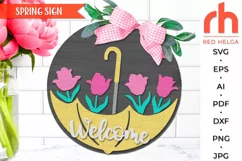 umbrella sign svg, flower sign svg, tulips hanger svg, outdoor sign svg, welcome sign svg, garden circle dxf, seasonal door svg, round hanging sign svg, laser cut file, layered sign svg, porch sign svg, front sign svg, wood floral sign svg
