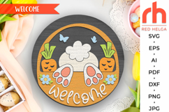happy easter svg, easter bunny svg, peeking easter rabbit, farmhouse easter, easter welcome sign svg, easter door sign, spring hanging sign, laser cut file, layered sign svg, farm easter sign svg, easter gift, glowforge cut file, cricut cut file