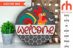 welcome rooster sign, rooster door sign svg, farm hanger svg, farmhouse sign dxf, ranch door sign svg, round hanging sign svg, laser cut file, layered sign svg, wood home sign svg, countryside sign svg, cute chicken svg, rooster silhouette, welcome sign