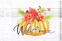 pumpkin and flowers sublimation design, welcome fall png Product Image 1