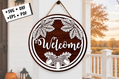 Welcome Acorn Leaves Fall Round Door Hanger SVG Design Art Product Image 1