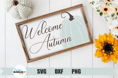 Welcome Autumn SVG, Fall Sign with Turquoise Pumpkin Product Image 1