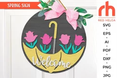 umbrella sign svg, flower sign svg, tulips hanger svg, outdoor sign svg, welcome sign svg, garden circle dxf, seasonal door svg, round hanging sign svg, laser cut file, layered sign svg, porch sign svg, front sign svg, wood floral sign svg