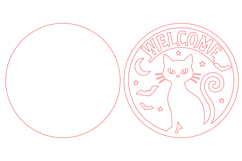 Welcome Black Cat Round Door Hanger Laser Cut SVG Product Image 2