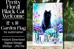 Black Cat Garden Flag, Floral Welcome Garden Flag Design 1 Product Image 1