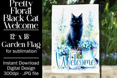 Black Cat Garden Flag, Floral Welcome Garden Flag Design 2 Product Image 1