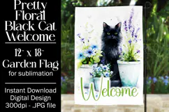 Black Cat Garden Flag, Floral Welcome Garden Flag Design 4 Product Image 1