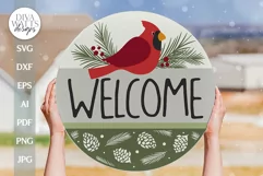Welcome SVG Cardinal Door Hanger SVG Christmas Cardinal SVG Product Image 1