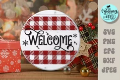 Welcome christmas round wood sign svg, winter Outdoor sign Product Image 1