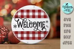 Welcome christmas round wood sign svg, winter Outdoor sign Product Image 2