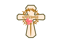 Christian Cross with Bow Welcome Door Sign Laser Cut SVG Product Image 2