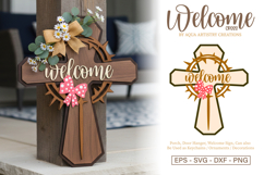 Christian Cross with Bow Welcome Door Sign Laser Cut SVG Product Image 1