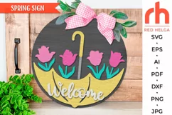umbrella sign svg, flower sign svg, tulips hanger svg, outdoor sign svg, welcome sign svg, garden circle dxf, seasonal door svg, round hanging sign svg, laser cut file, layered sign svg, porch sign svg, front sign svg, wood floral sign svg