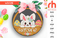 happy easter svg, easter bunny svg, peeking easter rabbit, farmhouse easter, welcome sign svg, easter door sign, spring hanging sign, laser cut file, layered sign svg, farm easter sign svg, easter gift, glowforge cut file, cricut cut file