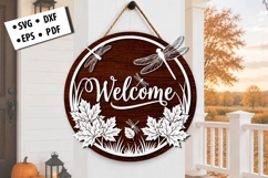Welcome Dragonfly Maple Leaf Round Door Hanger SVG File Product Image 1
