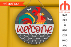 welcome rooster sign, rooster door sign svg, farm hanger svg, farmhouse sign dxf, ranch door sign svg, round hanging sign svg, laser cut file, layered sign svg, wood home sign svg, countryside sign svg, cute chicken svg, rooster silhouette, welcome sign