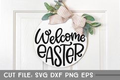Welcome Easter, Easter Round Sign SVG, Hand Lettered SVG Product Image 1