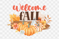 Welcome Fall Watercolor Autumn Pumpkins Png Design Product Image 1