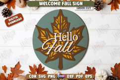 Welcome Fall Sign Laser Cut, Wooden Fall Round Door Hanger Product Image 1