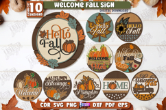 Welcome Fall Signs Laser Cut Bundle, Fall Round Door Hanger Product Image 1
