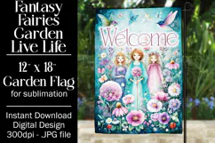 Fairy Garden Flag, Sublimation Fantasy Garden Flag Design 3b Product Image 1