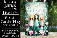 Fairy Garden Flag, Sublimation Fantasy Garden Flag Design 4b Product Image 1