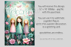 Fairy Garden Flag, Sublimation Fantasy Garden Flag Design 4b Product Image 2